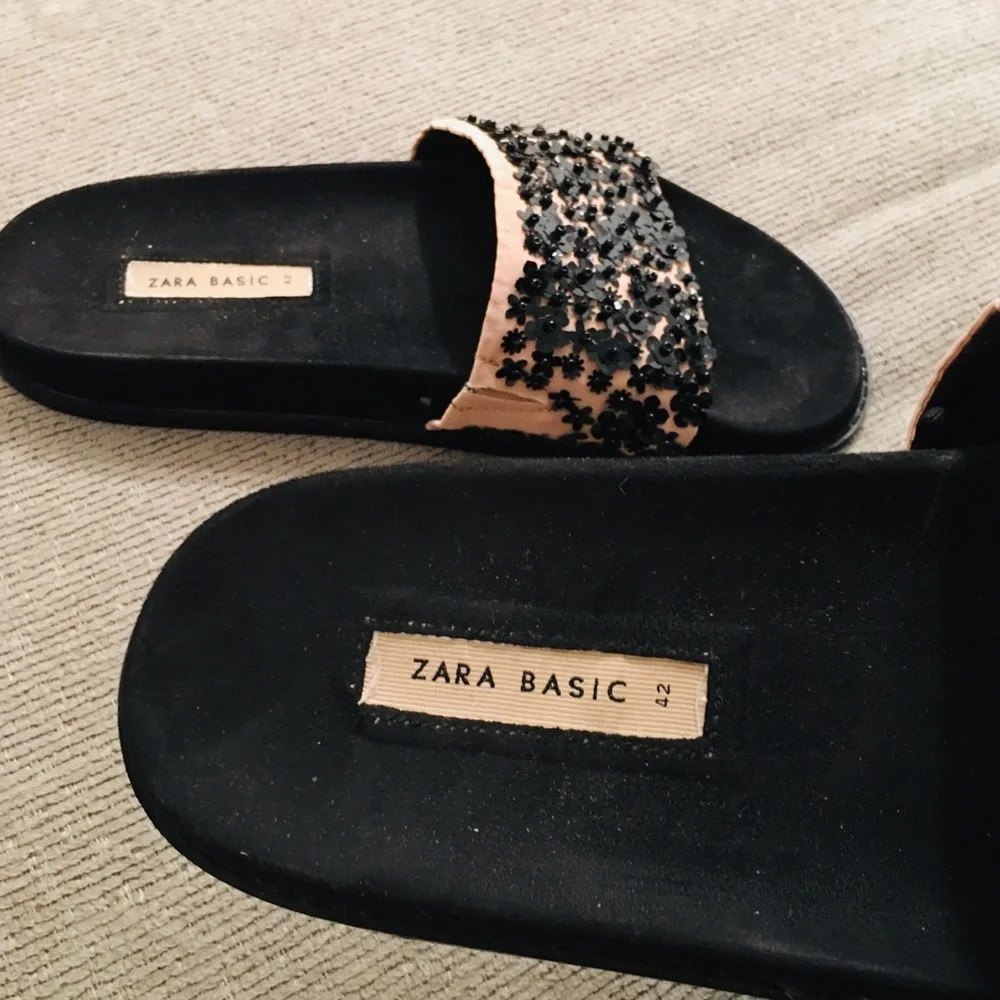 Zara Basic Floral Bead Rhinestones Black Pink Slide Sandals Size 42 - Picture 8 of 8